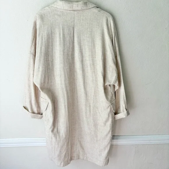 Zara Linen Blend Cream Tan Rustic Oversized Long Blazer Jacket - Picture 10 of 10